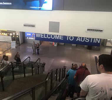 Baggage claim escalator at Robert Mueller Municipal Airport in Austin, Texas